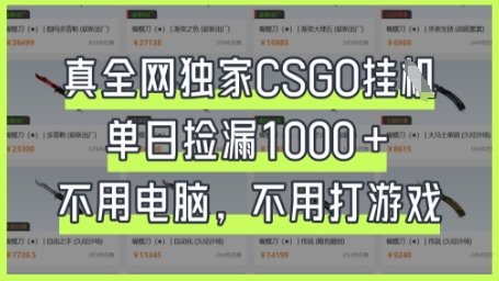 真全网独家CSGO挂G,单日捡漏1k+【揭秘】-知本通